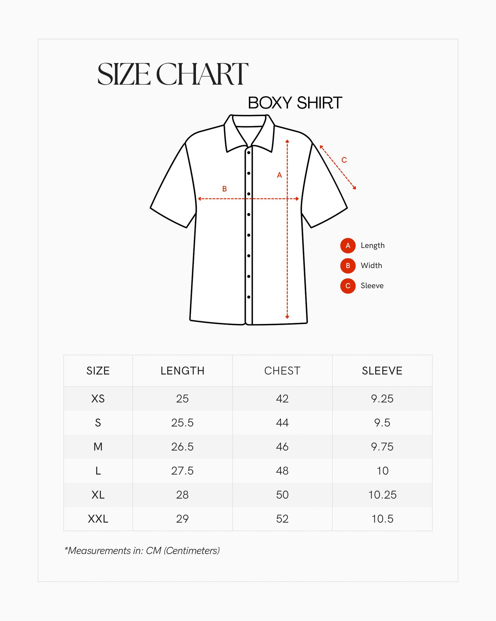 Size Chart for MARU MIRAGE